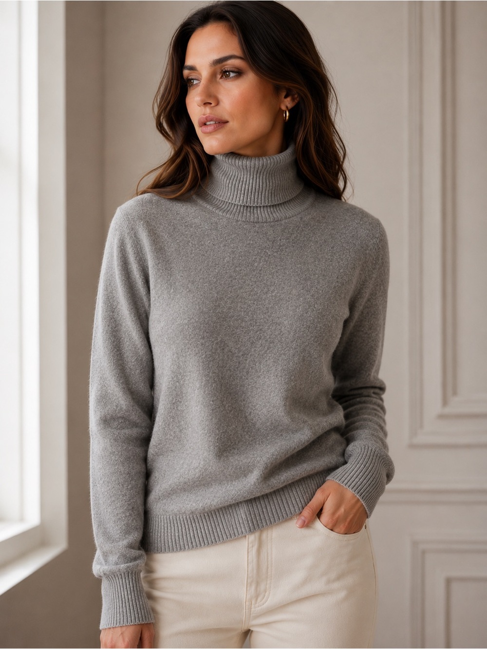 Vintage Saint Laurent Rive Gauche 100% Cashmere Gray Turtleneck Sweater
